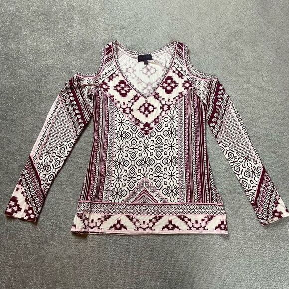 Hale Bob Tops - Hale Bob Women’s XS Cold Shoulder Long Sleeve Mixed Media Blouse Top Shirt NWOT